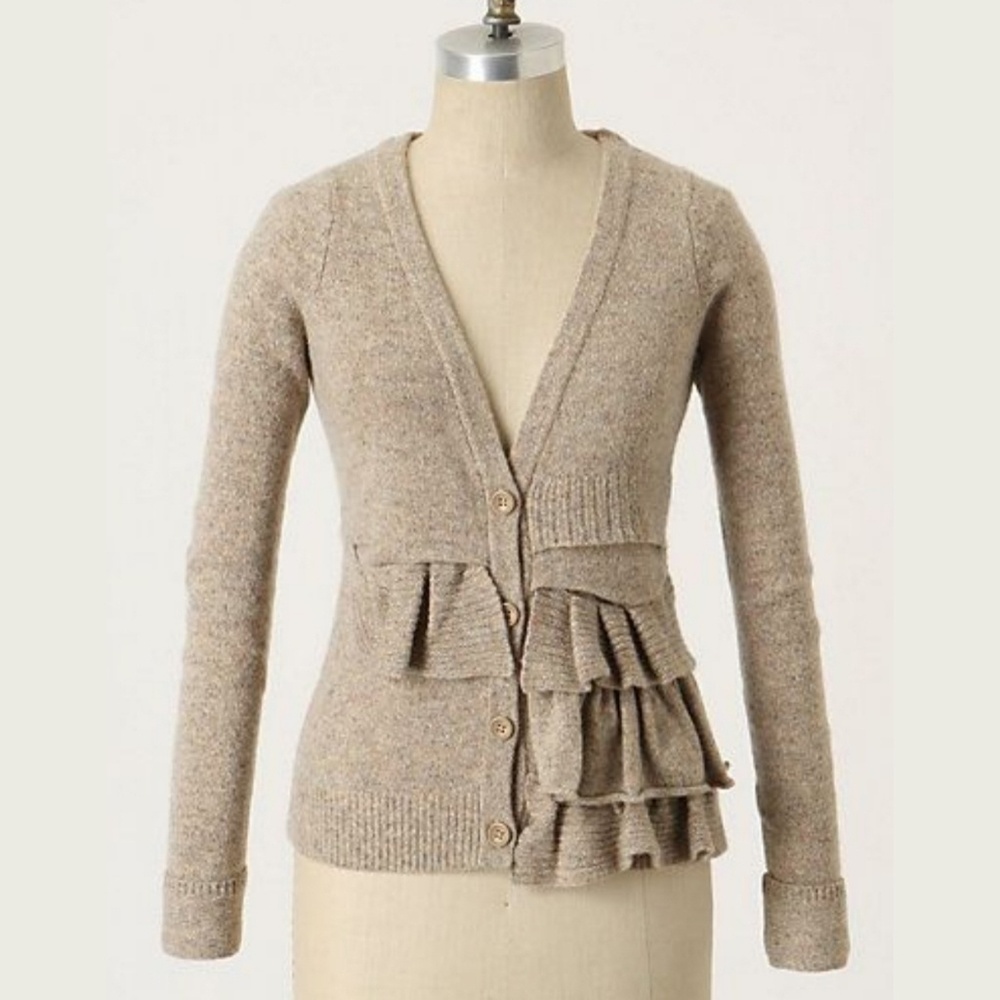 Moth Wool Split Decision Ruffle Cardi Sweater M - image 1